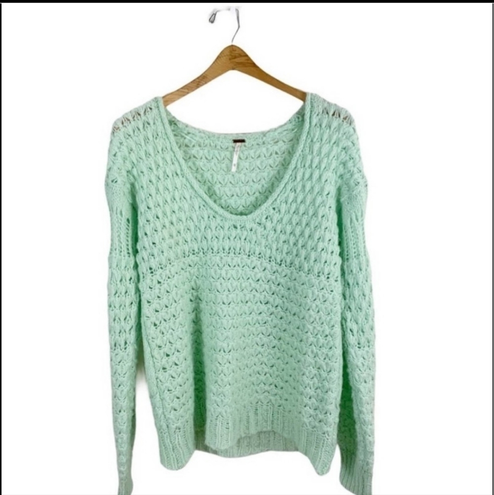 FREE PEOPLE Crashing Waves Loose Knit Mint Green Sweater NWT - Picture 9 of 13